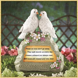 Solar Lighted WHITE DOVES Memorial Garden Statue Sentiment Cemetery Grave Marker - Picture 1 of 3