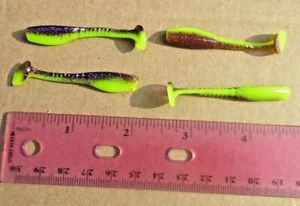 50 PURPLE CHARTREUSE MIX 2" Crappie SWIMBAITS Trout Bream Lures Panfish GRUBS - Picture 1 of 4