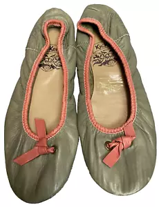 Kickers Flexible Khaki/Coral Trim Leather Ballet Flats Size UK 4 EU37 Rare - Picture 1 of 7