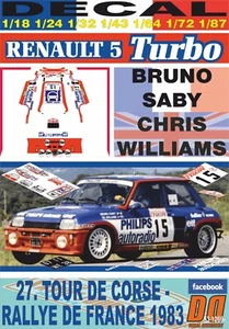DECAL RENAULT 5 TURBO "Tour de Corse" B.SABY TOUR DE CORSE 1983 5th (06) - Picture 1 of 1