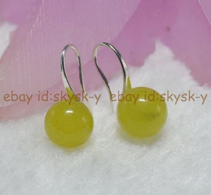 Pretty Natural 10mm Round Peridot Gemstone Beads Silver Hook Dangle Earrings AA - Picture 1 of 3