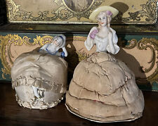 Set of 2 Antique China PIN CUSHION DOLLS Standing and Sitting