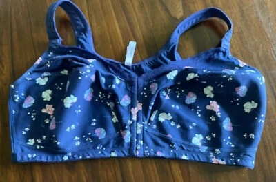 Comfort Choice Bra Blue Floral Wireless Bra Front Hook Women’s Size 50 DDD - Image 1 of 4