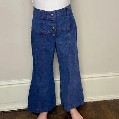 Pantalones de mezclilla azules vintage de los años 70 con fondo de campana talla 6 hippie boho hippy para niños Foto 1 de 4