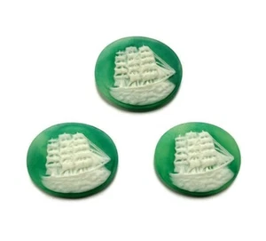 12 Vintage Hong Kong Green Tall Ship 24x20mm. Oval Resin Cameos 1048 - Imagen 1 de 4