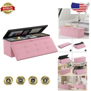 Elegant Pink Storage Ottoman with Lock - Fireproof & Waterproof Design 43"x15" - Picture 1 of 12