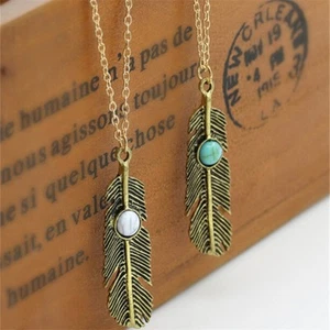 Boho Beaded Gold Leaf Necklace A033 - Picture 1 of 3