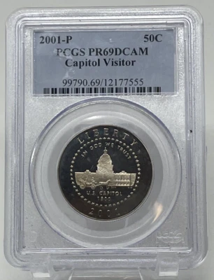 2001-P 50c CAPITOL VISITOR COMM SILVER DOLLAR PCGS PR69DCAM - Image 1 of 2