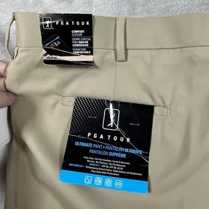 NWT PGA Tour Mens 42x30 Comfort Khaki Ultimate Golf Pants Sunflux Motionflux - Picture 1 of 8