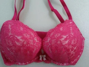 New Victoria's Secret Dream Angels Fuchsia Hot Pink Push Up Bra 34D Rhinestone - Picture 1 of 8