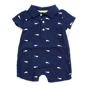 Carter's Baby Whale Print Short Sleeve Cotton Collar Romper Size 3M - Picture 1 of 3