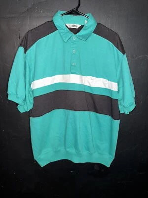 VTG Idle time Polo Shirt Men’s XL Teal Color Block Banded Waist Bowling Lounge - Image 1 of 4