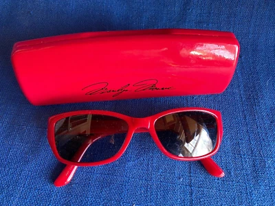 ÓCULOS DE SOL FEMININO VINTAGE MARILYN MONROE VERMELHO COM ESTOJO BRANCO LEOPARDO ROCKABILLY EXCELENTE ESTADO USADO - Imagem 1 de 4