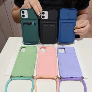 For iPhone 14 13 12 Pro Max 11 XS XR 7 8 Crossbody Necklace Card Slot Case Cover - Photo 1 sur 21