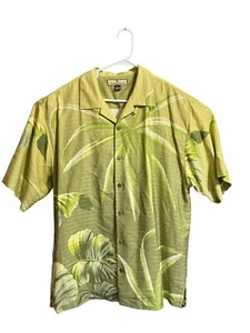 100% Silk - Large TOMMY BAHAMA Short Sleeve Shirt - Green, Palm Frond Leaves - Imagen 1 de 4