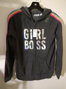 NWT The Children's Place 'Girl Boss' Gray Hooded Zip Jacket Sweater Size 14 XL - Picture 1 of 4