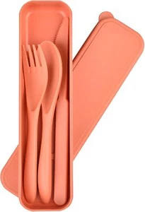 Travel Cutlery Set with Case, Portable Dark Wheat Straw Silverware Utensils Set - Picture 1 of 5