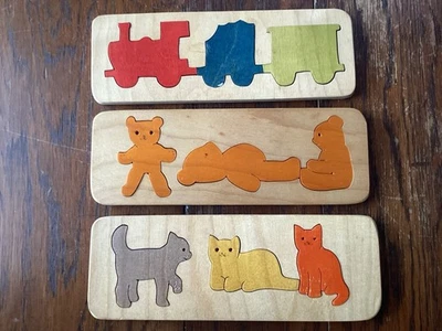 Set Of 3 Vtg Wooden Shapes Puzzles Children’s Made In UK Handmade - Image 1 of 3