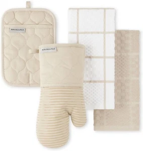 KITCHENAID Quilted Cotton Terry Cloth Oven Mitt, Pot Holder, Kitchen Towel 4-Pcs - Bild 1 von 10