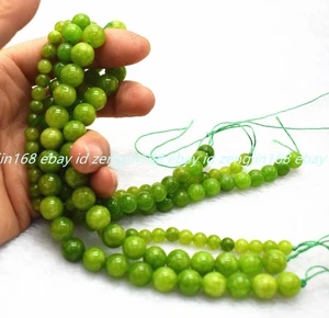 Nuevas cuentas sueltas redondas bonitas naturales de 6/8/10 mm de piedras preciosas de peridoto verde hilo de 15"" - Imagen 1 de 12