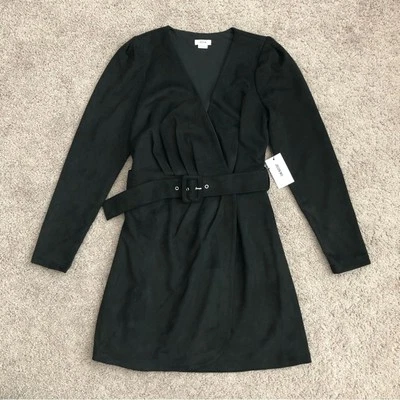 Jason Wu Dress Womens Size S Black Suede Belted Wrap Long Sleeve - Image 1 of 4