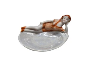 Vintage Bathing Beauty On Oyster Shell Red Head Porcelain Figurine Germany - Picture 1 of 10