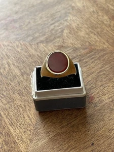 Lovely Antique Edwardian Natural Agate Signet Gold Ring - Picture 1 of 12
