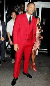 Hommes Rouge Costumes Designer Élégant Mariage Dîner Soirée (Manteau +Gilet+ ) - Foto 1 di 3