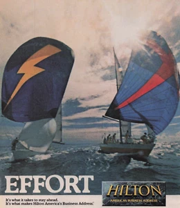 1985 Vintage Print Ad Hilton America's Business Address Effort Sail Boats Ocean - Picture 1 of 2