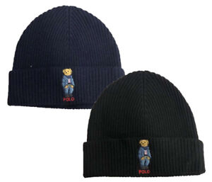 Polo Ralph Lauren Bear Navy or Black  - Wool Blend Beanie Hat 