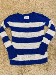 justice girls size 10 Sweater. Cold Shoulder Cutouts. Blue and White Stripes. - Picture 1 of 2
