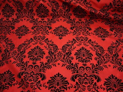 75 Yards Red and black Flocking Damask Taffeta 3D Fabric 58" Flocked Velvet - Image 1 of 4