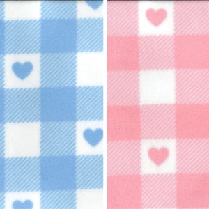 Polar Fleece Anti Pil Fabric Love Hearts Gingham Valentines Picnic Blanket - Picture 1 of 3