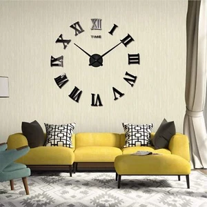 3D Wanduhr Groß XXL zum Kleben - DIY Mute Modern Uhr Wandtattoo für Wohnzimmer - Bild 1 von 15