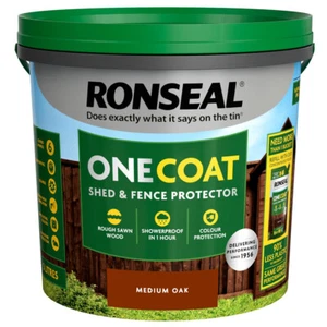 Ronseal One Coat Shed & Fence Protector Waterproofs Paint - Medium Oak 5Ltr - Picture 1 of 7
