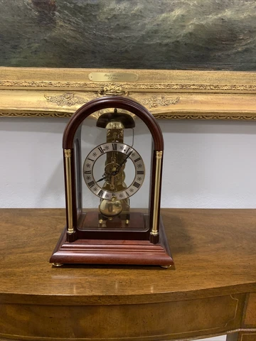 Franz Hermle Germany Skeleton Mantle Clock 791-081 w/ Key Working Ringing Cover