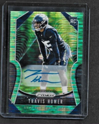 Travis Homer 2019 Panini Prizm Auto RC- Neon Green - card #340 -Seattle - Image 1 of 2