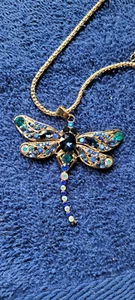 New Betsey Johnson Necklace Dragon Fly Multicolor Rhinestone Summer Collectible - Picture 1 of 3