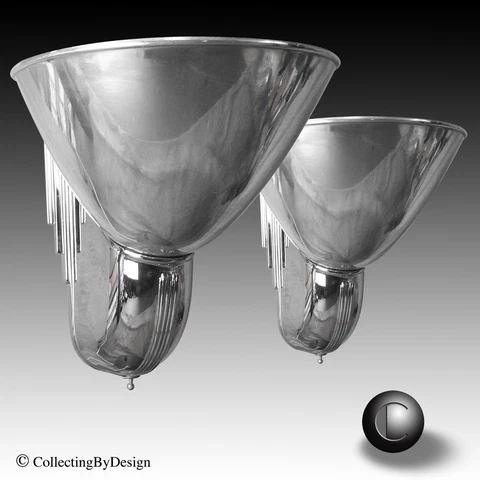 PAIR Vintage Machine Age Art Deco Chrome Torchiere Theatre Sconces c.1935 Cover