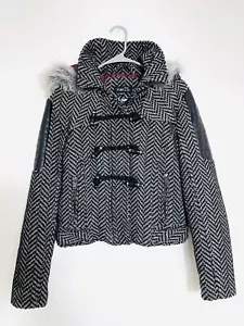 Rue21 Women’s Hippie Jacket Y2K Wool Blend Faux Fur Black & White Hooded Size L - Picture 1 of 11