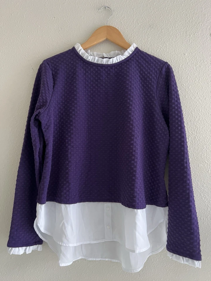 Camisa Suéter Elle Púrpura Talla Grande Volantes Cuello Talla Grande Preppy Carrera Oficina Foto 1 de 4