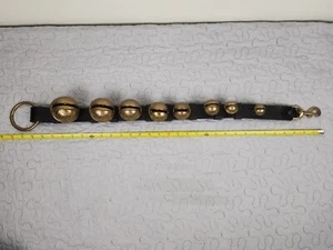 8 Vintage Slay Bells On Leather Strap Collar - Picture 1 of 7