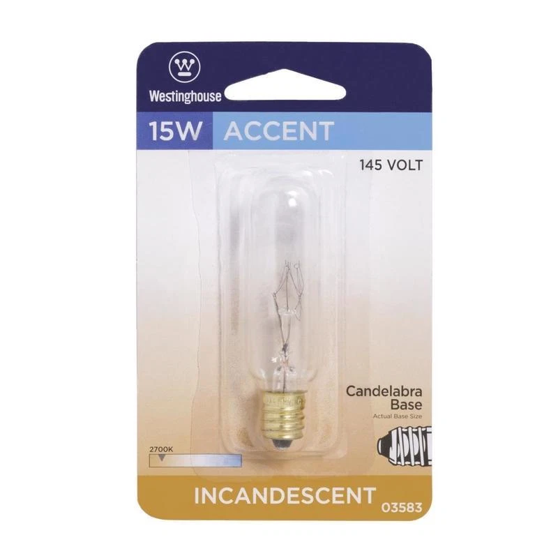 Westinghouse 15 W T6 Tubular Incand Bulb E12 (Candelabra) Soft White 1 Pk - Image 1 of 1