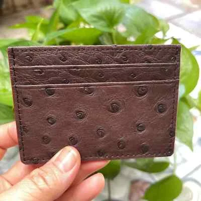 Brown 100% Genuine Ostrich Leather Card Holder Real Skin Unisex Wallet Handmade - Image 1 of 4