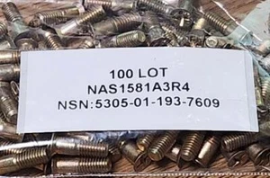 100 LOT NEW MIL SPEC NAS1581A3R4 5/8" X 10-32 NSN5305-01-193-7609 SCREW - Picture 1 of 1