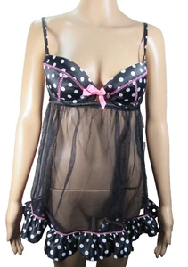 Victoria's Secret Sext Little Thing Babydoll Negro Polkadot 34B - Imagen 1 de 8