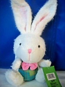 EASTER: BUNNY Plaid Shirt, Pink Bow Tie 10.5" Tabletop Decor Plush Rabbit NEW - Picture 1 of 12