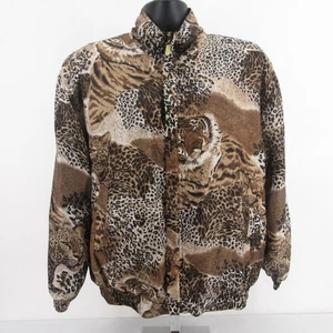Vintage Fuda International 100% Silk Bomber Jacket Womens Large Tiger Leopard - Picture 1 of 7