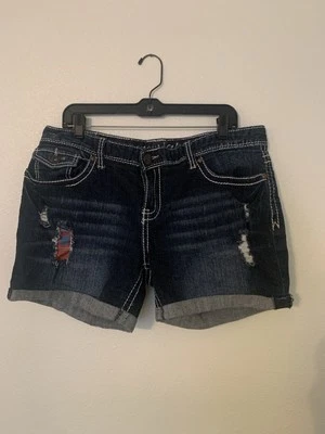 Maurices Shorts Womens 15/16 Blue Cut Off Distressed Embellished Pockets Stretch - Image 1 of 4