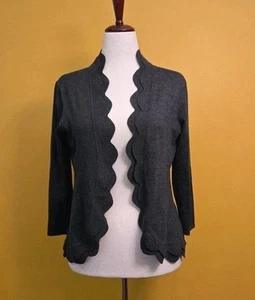 Cable & Gauge Womens Scalloped Open Front Cardigan Sweater Size M Dark Gray NWT - Picture 1 of 9